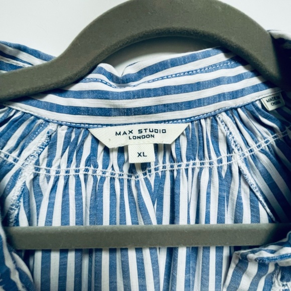 Max Studio London Women’s XL Blue and White Striped Blouse Puffy Slit Sleeves - Picture 7 of 8